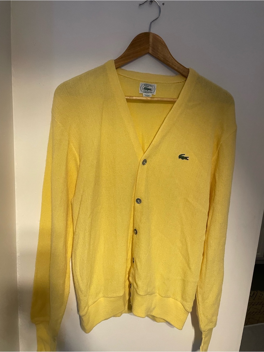Lacoste Men's Pale Yellow V-Neck Button-Front Cardigan